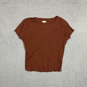 PILCRO Womens Size Medium Brown Ribbed Knit Short Sleeve Crop Top #2229